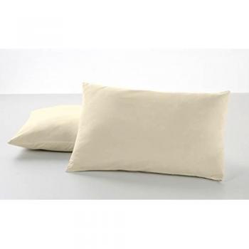 ESTELA - Funda de Almohada Combi Liso Cala Color Crema - 2 Piezas de 50x80 cm - 100% Algodón - 144 Hilos