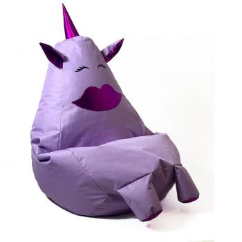 Sako bolso puf unicornio con boca morado L 105 x 80 cm