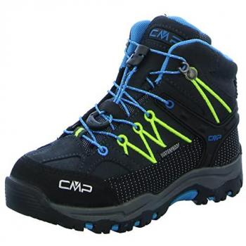 Botas de Senderismo CMP Kids Rigel Mid WaterProof, color gris oscuro con detalles amarillos, talla 37 EU, diseño unisex para niños