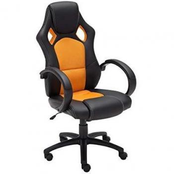 Silla Gaming Racing de Oficina Fire Naranja, Altura Ajustable y Giratoria en Simil Cuero