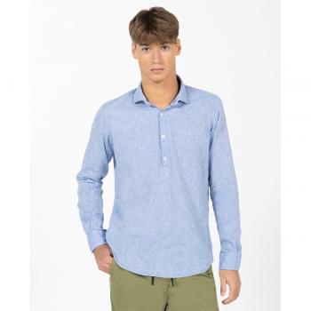 Camisa de lino y algodón Azul Marino