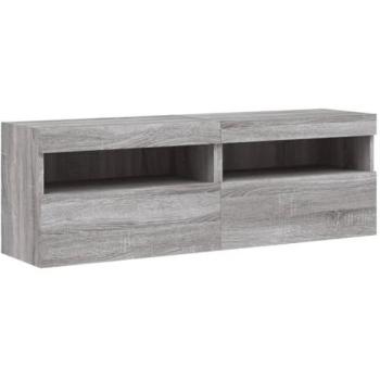 Muebles de pared de TV con luces LED 2 piezas Sonoma gris 60x30x40 cm