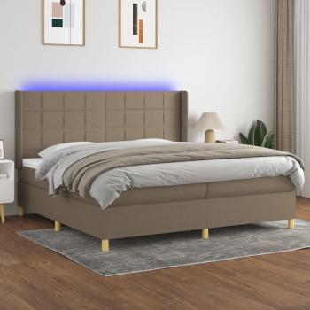 Cama Box Spring con Colchón y Luces LED en Tela Gris Taupe 200x200 cm