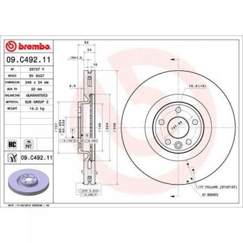 Disco de freno BREMBO 09.C492.11 para Eje delantero, ventilación interna, revestido altamente carbonizado, compatible con LAND ROVER Range Rover Evoque