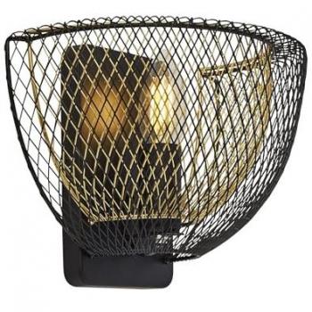Aplique Nido de Abeja Acero Oro 1 bombilla 17cm, malla de doble capa, exterior negro con interior dorado, tipo E14