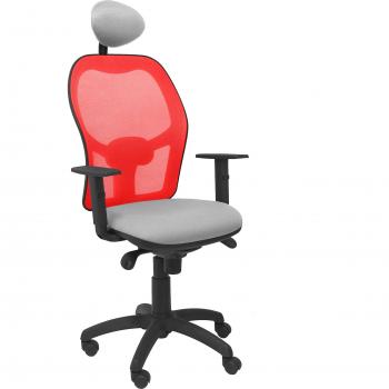 PIQUERAS Y CRESPO Modelo Jorquera - Silla de oficina ergonómica con mecanismo sincro, brazos regulables y ajustable en altura - Respaldo de malla transpirable en color rojo y asiento tapizados en tejido BALI color gris claro
