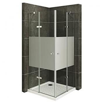 Mampara de Ducha MOMENTS OF GLASS Alice 19-95x105x190cm con Puerta Plegable, Perfiles de Aluminio Cromo, Barras Estabilizadoras Fijadas a la Pared,