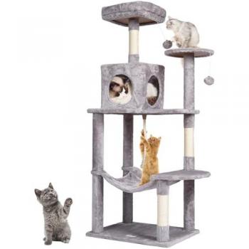 Vevor Multi-Level Indoor Cat Tree with Cozy Condo, 56.2-Inch Scratching Post and Hammock