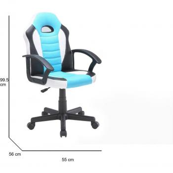 Silla Gaming Dfaraon para Niños, Sillón de Escritorio Ajustable 56x55h89/100 cm, Blanco y Azul