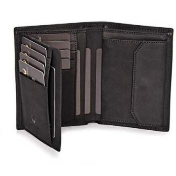 DONBOLSO® Cartera Wien I Billetera Grande de Hombre I Monedero de Cuero con protección RFID I Negro