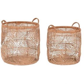Juego de Cestas DKD Home Decor Natural Marrón Claro Tropical 40 x 40 x 47 cm Estándar