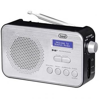 Radio Portátil DAB/DAB+ Trevi 7F92 R con Pantalla Dot Matrix, Reloj y 2 Alarmas Programables, Batería de Litio Recargable, Negro/Blanco