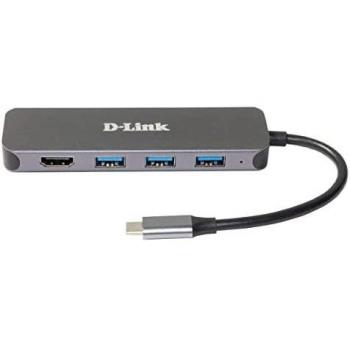D-Link DUB-2333 Base para Portátil y Replicador de Puertos Alámbrico USB Tipo C 5-in-1 con HDMI 60W Gris/Negro