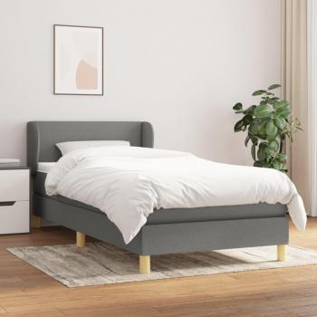 Cama box spring de muelles con colchón gris oscuro 90x190 cm Tela