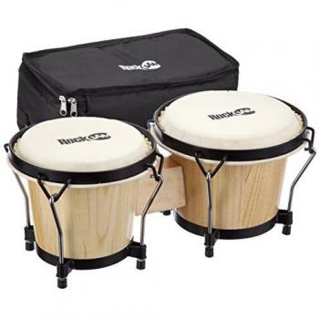 RockJam - Bongo conjunto con cabezas de piel de vaca, con bolsa acolchada y llave de afinación naturales, 7 pulgadas y 8 pulgadas