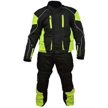 Hi Vis Negro Pana 100% Prueba de Viento Agua traje de tela para Moto en todas las tamaño de la