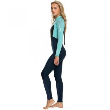 Roxy Traje Neopreno Prologue 3/2 Mm Mujer con Cremallera Trasera, Diseño Azul Turquesa y Negro, Manga Larga, Material Ligero y Flexible