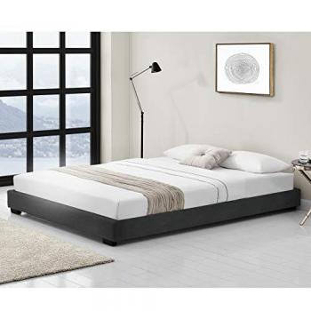 Cama Doble Masari Tapizada en Piel Sintética 140 x 200 cm con Somier Moderno - Negro