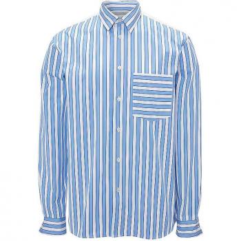 JW ANDERSON Classic Fit Blue Vertical Striped Casual Shirt for Men - Size XL