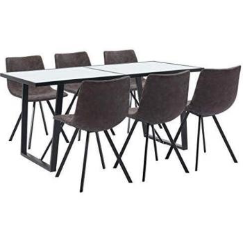 vidaXL Juego de Comedor 7 Piezas Cuero Sintético Mobiliario Decoración Interior Casa Hogar Robusto Duradero Resistente Funcional Práctico Útil Marrón
