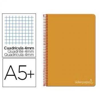 Cuaderno Espiral Liderpapel Witty Tamaño A5+ Tapa Dura 80 Hojas Cuadrícula 4mm Naranja