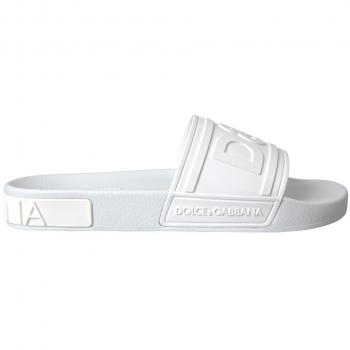 Dolce & Gabbana Logo Detail Rubber Slides Sandals - White, Male, Size: 8 US / EU41 / UK7