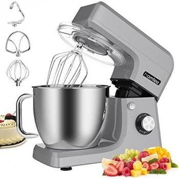 Homlee 1800W Batidora Amasadora, Alto Voltaje Profesional Amasadora de pan Automática Multifuncional, Robot de Cocina Multifuncional,6.5 litros, 6 velocidades Plata