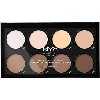 NYX Professional Makeup Paleta de contouring Highlight & Contour Pro Palette, Kit de contouring en polvo, 8 tonos de acabado mate y brillante