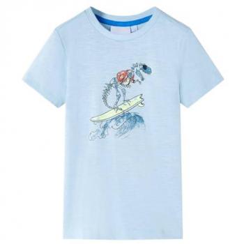 Camiseta infantil azul claro 116 con estampado de dinosaurio