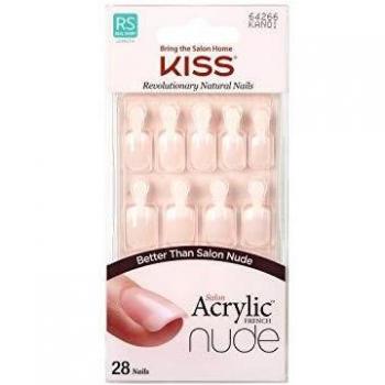 KISS Salon Acrylic French Nude Collection, Breathtaking, Real Short Length Nude Fake Nails, Includes 28 False Nails, Nail Glue, Nail File, and Manicure Stick