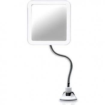 Fancii Espejo Maquillaje Flexible con Aumento de 10x, Luz LED Natural, Poderoso Ventosa, Rotación 360° - Espejo Iluminado de Baño para Cosmético, Afeitar y Viaje