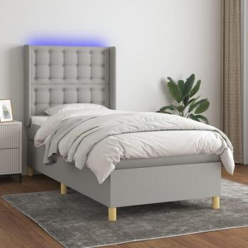 Cama box spring colchón y luces LED tela gris claro 100x200 cm vidaXL - Gris