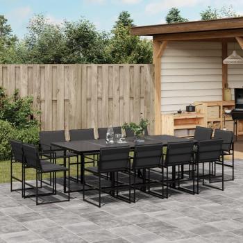 13-Piece Black Textilene Garden Dining Set with Cushions