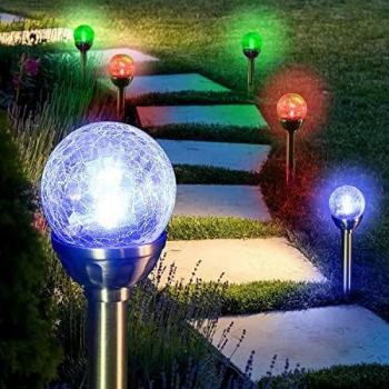 Aigostar Luces solares Jardín 6 Pack, RGB Lámpara LED Luz solar exterior. IP44 Acero Inoxidable Luces solares para exterior jardin, Para Patio Césped Pasillo Terraza Sin Cables, L80*W80*H358mm
