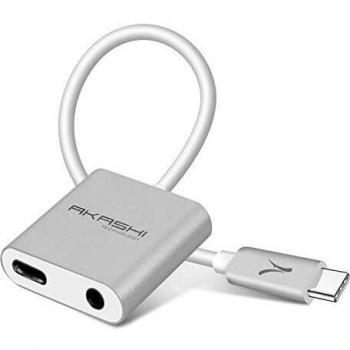Adaptador USB-C a Jack 3.5mm Hembra con Carga - Plata Akashi
