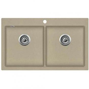 vidaXL Fregadero de Cocina de Granito con Dos Senos Lavabo Cocina Fontanería Piezas de Fontanería y Bricolaje Resistente Pileta Escurreplatos Beige