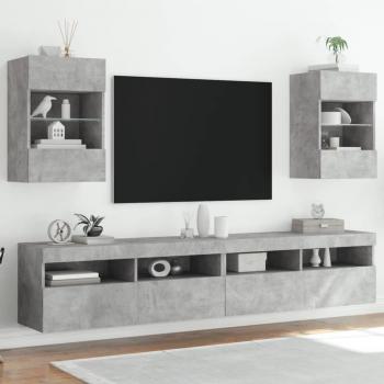 Mueble TV de pared con luces LED - 2 unidades - color gris hormigón - dimensiones 40x30x60,5 cm - adecuado para salón y televisor