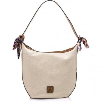 Mariamare Scarfi Bolso de Hombro para Mujer, Color Beige con Detalle Marrón y Cierre de Cremallera