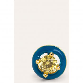 Pendiente Suelto Singularu Blue Pop Baño Oro - Pendiente en Latón con Acabado Baño de Oro de 18 Kt y Circonita Central - Cierre de Silicona - Joyas para Mujer