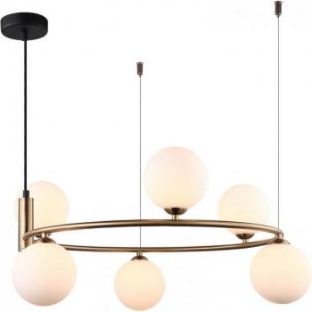 Lámpara colgante moderna Amily dorada con 6 luces y pantalla blanca, tipo G9
