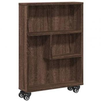 Carrito de almacenaje estrecho de madera marrón roble 48x13x68 cm, carro de cocina con ruedas, almacenamiento delgado