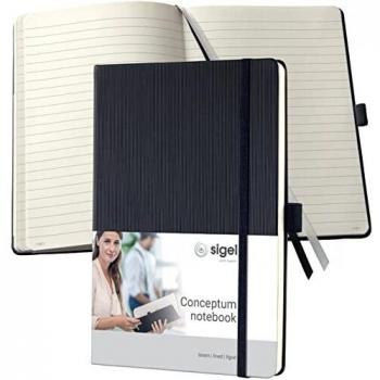 SIGEL CO122 Cuaderno premium a líneas, A5, tapa dura, negro - Conceptum