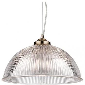 Lámpara colgante Ashford de latón envejecido con cristal estriado transparente, 1 bombilla E27, dimensiones 2cm