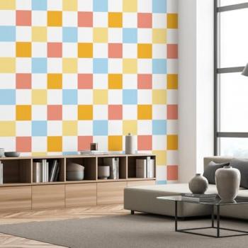 Papel pintado luminoso a cuadros Hexoa 52x1000 cm, fabricado en Francia