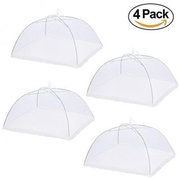 Tapa para Alimentos Plegable HTINAC, Juego de 4 Cubierta de Alimentos Diseño Pop-up Plegable malla alimentos Plegable Reutilizable Elección Ideal para Familias, Fiestas, Barbacoas, Picnics（Blanco）