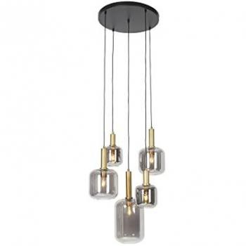 Lámpara colgante moderna negra y dorada con cristal ahumado de 5 luces - Zuzanna