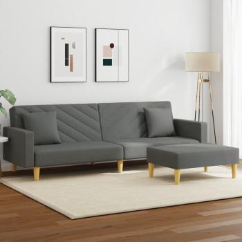 Sofá cama de 2 plazas con almohadas y reposapiés en tela gris oscuro