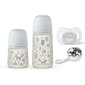 SUAVINEX Pack Recién Nacido Sx Pro 0-6 Meses, Contiene: 1 Biberón Anticólico 150 Ml Flujo Lento, 270 Ml Flujo Medio, Chupete Tétina Fisiológica En Silicona Sujeta Chupete, color Gris