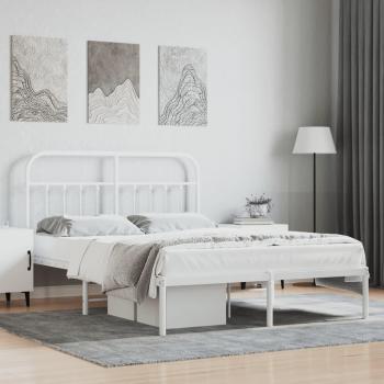 Cama solar con cabecero de metal blanco 140x200 cm Vidaxl