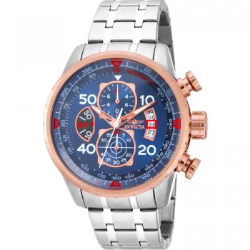 Reloj de pulsera Invicta Aviator 17203 para Hombre Cuarzo 47mm con correa color Gris plata y Dial Metal Azul